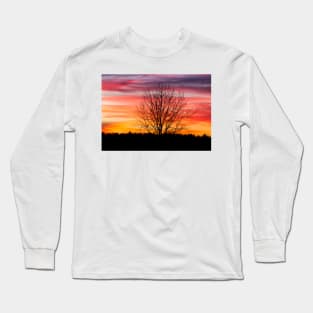 Tree silhouette and beautiful vibrant sunset clouds Long Sleeve T-Shirt